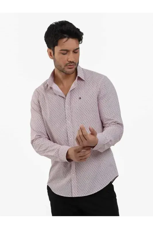 Burgundy Men's Slim Fit Pinstripe Pattern Brent Collar Long Sleeve Shirt - 102991 - 4