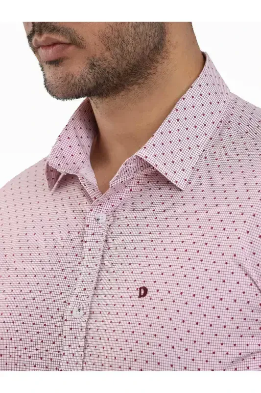 Burgundy Men's Slim Fit Pinstripe Pattern Brent Collar Long Sleeve Shirt - 102991 - 6