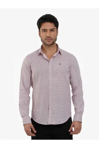 Burgundy Men's Slim Fit Pinstripe Pattern Brent Collar Long Sleeve Shirt - 102991 - 2