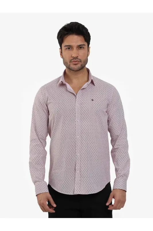 Burgundy Men's Slim Fit Pinstripe Pattern Brent Collar Long Sleeve Shirt - 102991 - 2