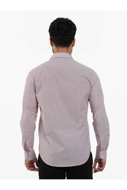 Burgundy Men's Slim Fit Pinstripe Pattern Brent Collar Long Sleeve Shirt - 102991 - 5