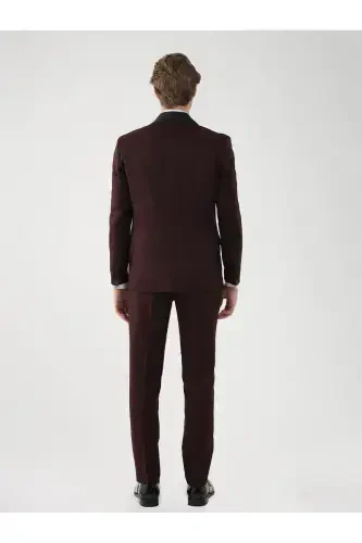Burgundy Men's Slim Fit Plain Pointed Collar Tuxedo Suit - 92433 - 6