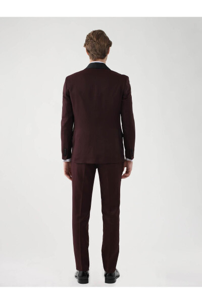 Burgundy Men's Slim Fit Plain Pointed Collar Tuxedo Suit - 92433 - 13