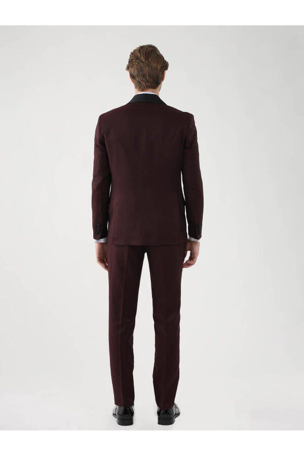 Burgundy Men's Slim Fit Plain Pointed Collar Tuxedo Suit - 92433 - 7