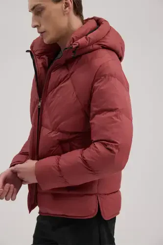 Burgundy Navy Comfort Fit Hooded Puffer Jacket - 3
