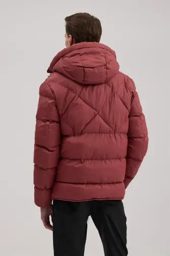 Burgundy Navy Comfort Fit Hooded Puffer Jacket - 4