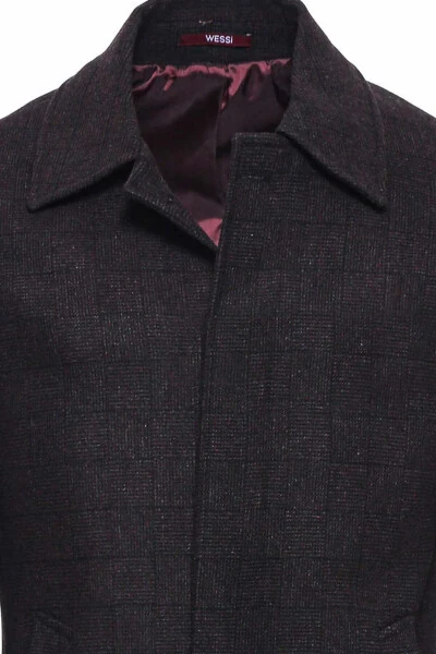 Burgundy plaid, hidden button, pointed collar coat - Wessi - WESSI (1)