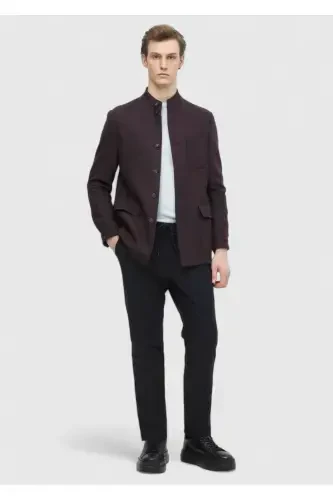 Burgundy Plain Shirt Shoulder Slim Fit Wool Blend Knitted Jacket - RAMSEY (1)