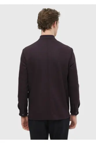 Burgundy Plain Shirt Shoulder Slim Fit Wool Blend Knitted Jacket - 7