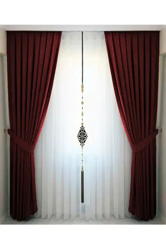 Burgundy Pleated Velvet Curtain High Quality Single Panel-Burgundy - İ.D İPEK DOKUMA