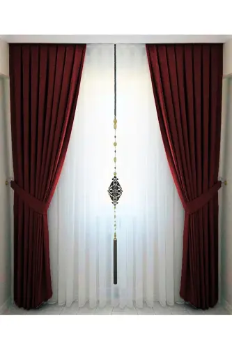 Burgundy Pleated Velvet Curtain High Quality Single Panel-Burgundy - 3