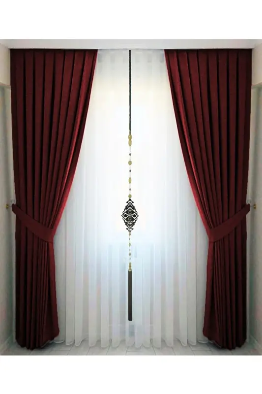 Burgundy Pleated Velvet Curtain High Quality Single Panel-Burgundy - 3