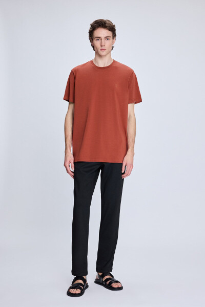 Burgundy Regular Fit Crew Neck Cotton Knitted T-shirt - 2