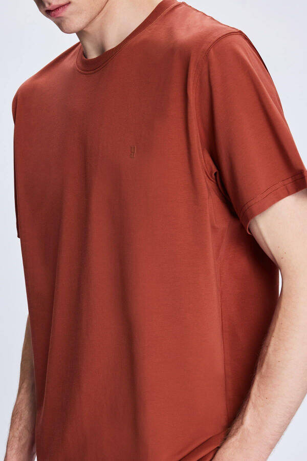 Burgundy Regular Fit Crew Neck Cotton Knitted T-shirt - 4