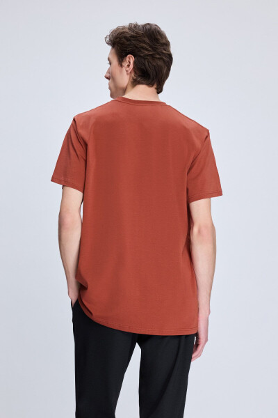 Burgundy Regular Fit Crew Neck Cotton Knitted T-shirt - 5