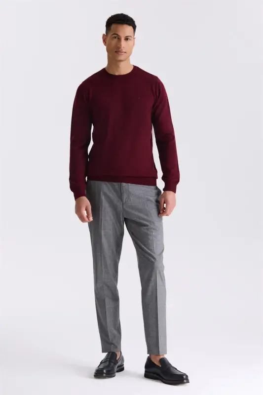 Burgundy Regular Fit Crew Neck Tricot Sweater - 2