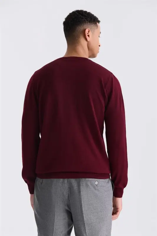 Burgundy Regular Fit Crew Neck Tricot Sweater - 4