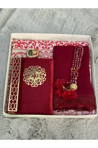 Burgundy Religious Gift, prayer rug Set, bride Bundle, gift-burgundy - GENEL MARKALAR (1)