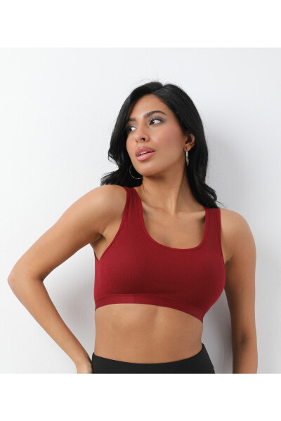 Burgundy Ribbed Thick Strapped Sports Bra - 2