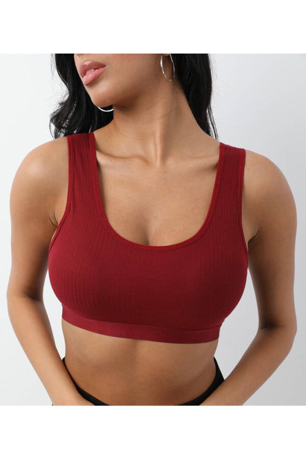 Burgundy Ribbed Thick Strapped Sports Bra - 3