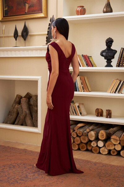 Burgundy Sandy Long Dress with Slit - 5