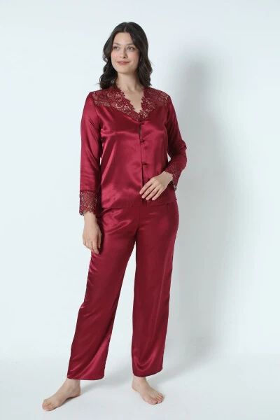 Burgundy Satin Nightgown Robe Pajama Set Short Set 6-Piece Bridal Trousseau Set 8670 - 8
