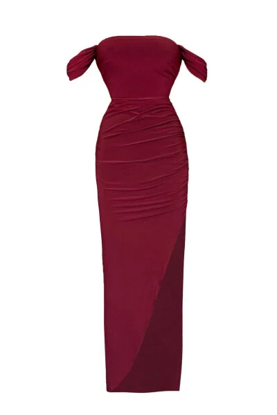 Burgundy Sleeveless Draped Side Slit Long Prom Dress - WHENEVER COMPANY