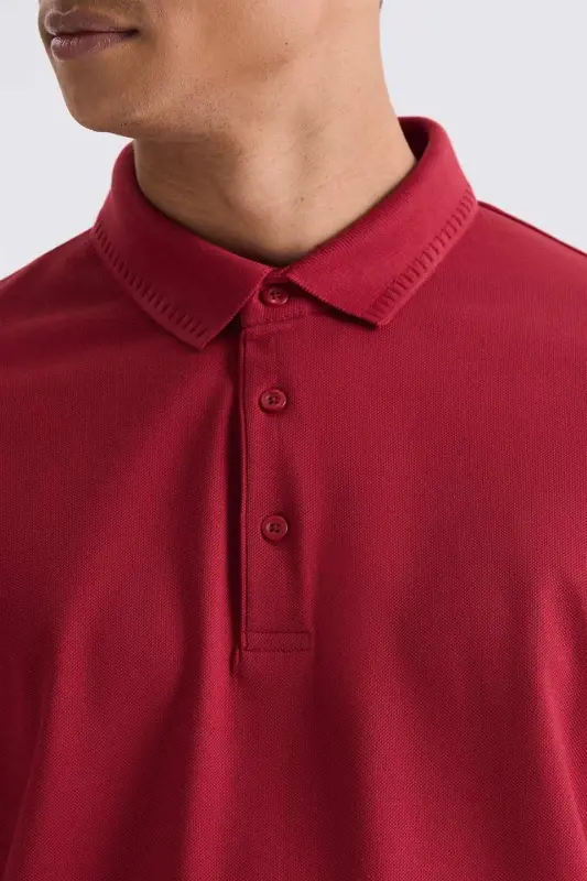 Burgundy Slim Fit 100% Cotton Mercerized Polo Neck T-shirt - 3