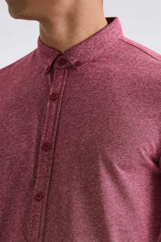 Burgundy Slim Fit Button-Down Collar T-Shirt - 3