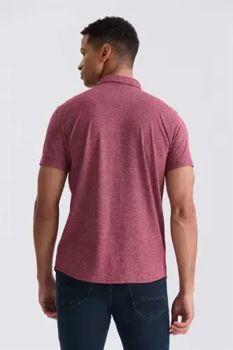 Burgundy Slim Fit Button-Down Collar T-Shirt - 4