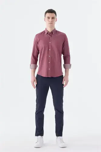 Burgundy Slim Fit Button-Down Shirt with Pockets, 100% Cotton - Modazone (1)