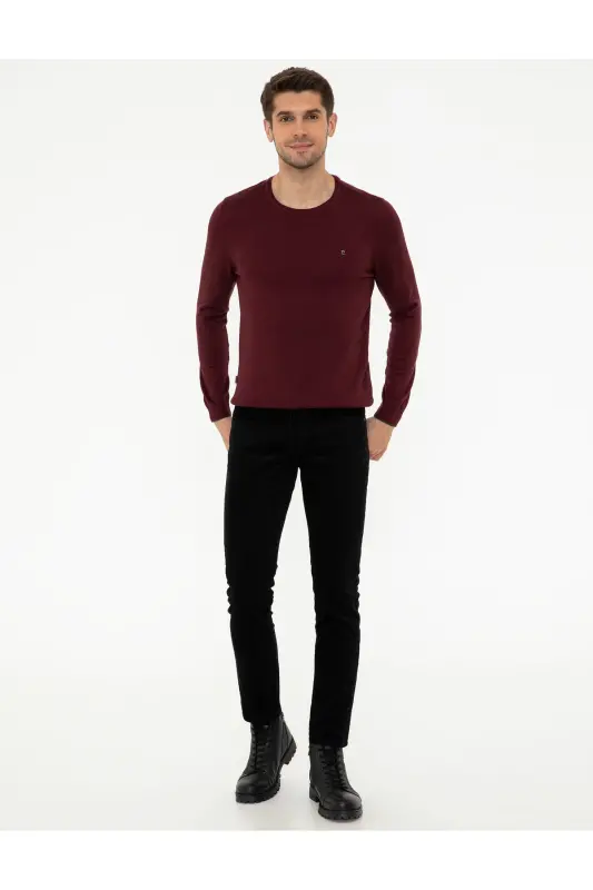 Burgundy Slim Fit Crew Neck Basic Knit Sweater 50248582-VR014 - Burgundy - 5