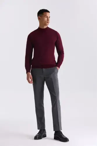 Burgundy Slim Fit Mock Neck Knit Sweater - Modazone (1)