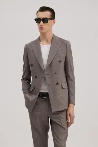 Burgundy Slim Fit Plaid Double Breasted Suit 