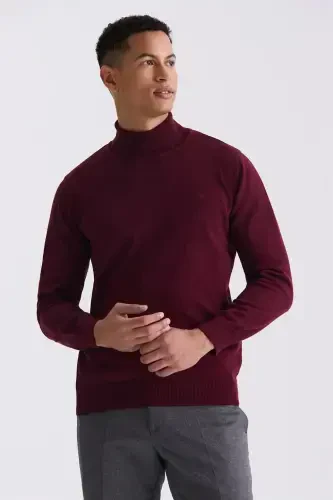 Burgundy Slim Fit Turtleneck Knitted Sweater 