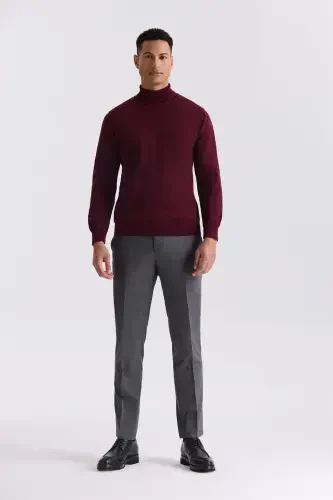 Burgundy Slim Fit Turtleneck Knitted Sweater - JAKAMEN (1)