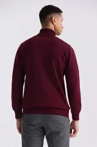Burgundy Slim Fit Turtleneck Knitted Sweater - 4