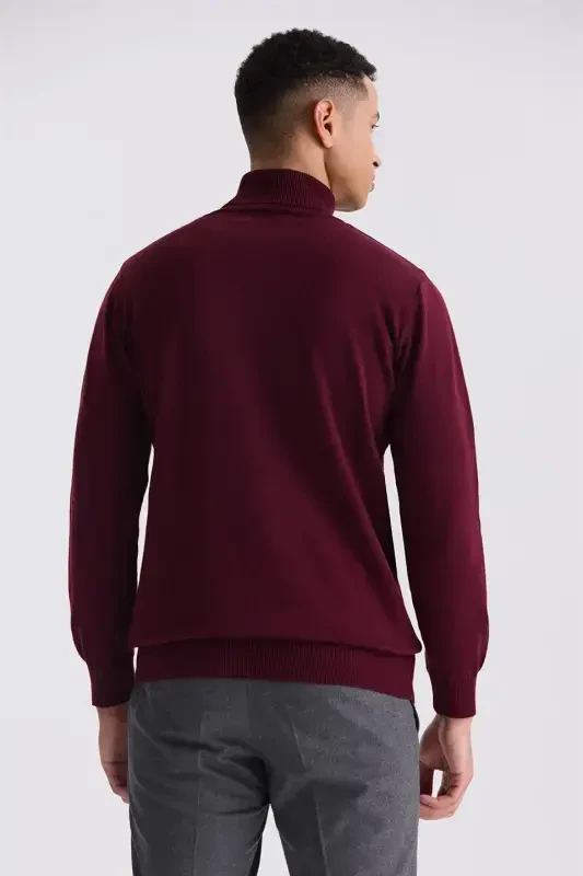 Burgundy Slim Fit Turtleneck Knitted Sweater - 4