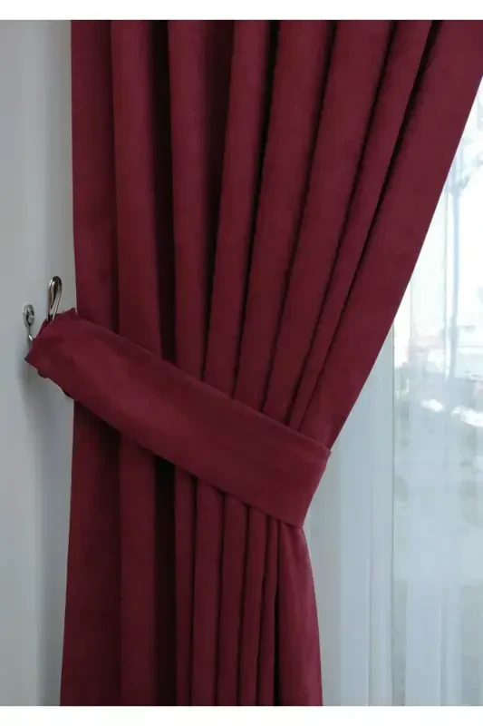 Burgundy Solid Color Backdrop Curtain, Plain Sewing Without Pleats, Extraphore Gather, Single Panel-Burgundy - 2