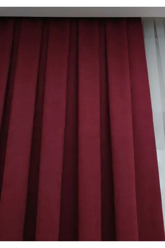 Burgundy Solid Color Backdrop Curtain, Plain Sewing Without Pleats, Extraphore Gather, Single Panel-Burgundy - 4