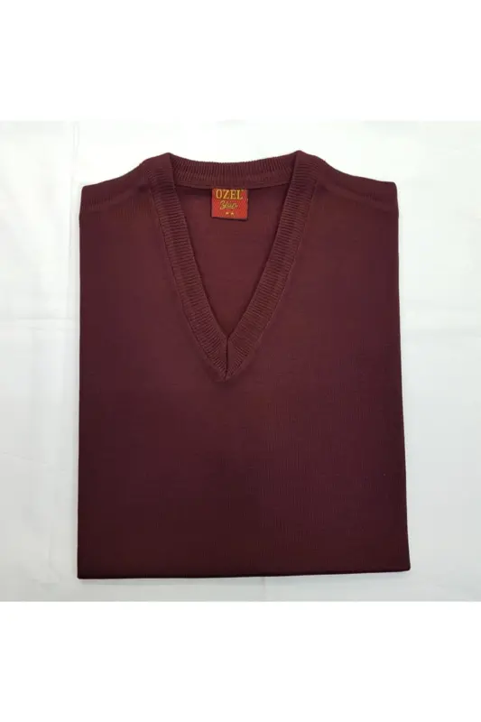 Burgundy V-neck Men's Sweater - Burgundy - 1