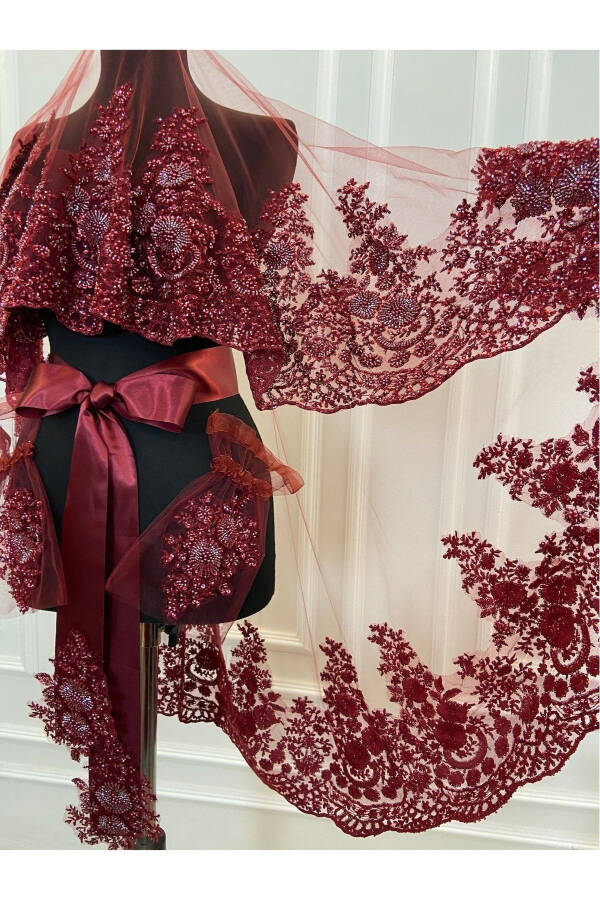 Burgundy VIP Deluxe Bridal Henna Veil Set - 1