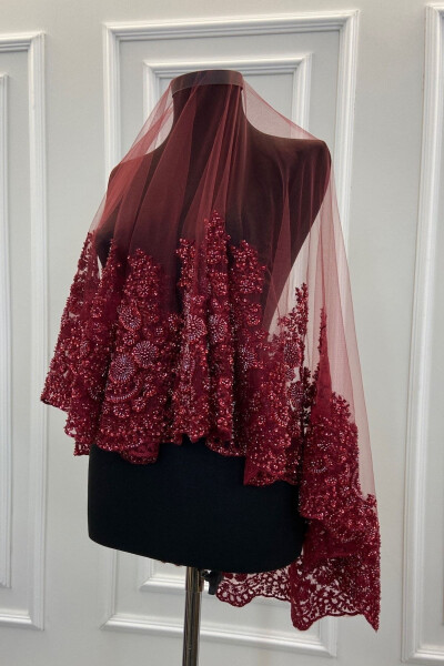 Burgundy VIP Deluxe Bridal Henna Veil Set - 5