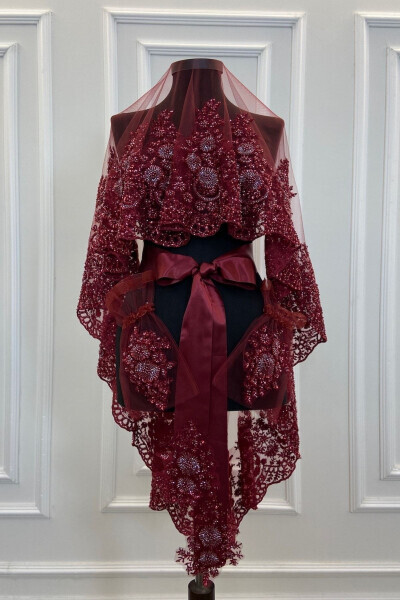 Burgundy VIP Deluxe Bridal Henna Veil Set - ZEYMERADE (1)