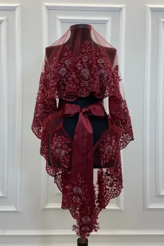 Burgundy VIP Deluxe Bridal Henna Veil Set - ZEYMERADE (1)