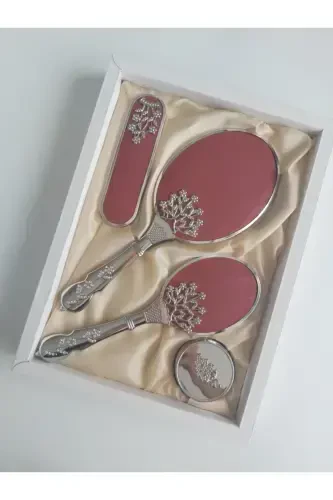 Burgundy Wedding Trunk Mirror Comb Set Team / Dowry-Burgundy - 1