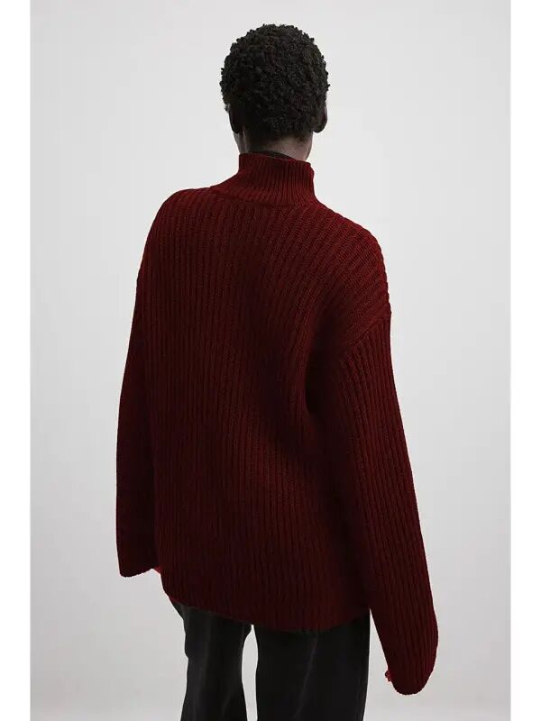 Burgundy Zipper Collar Basic Sweater Mg1960-Burgundy - 7