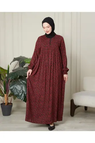 Burish Robali Oldi Tugmali Viskon Mato Hijhij kiyim Ona Köylagi Namoz Köylagi - Bordo Inqich Naqshli Shol - 5
