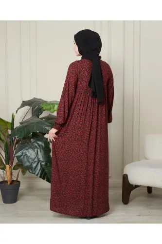 Burish Robali Oldi Tugmali Viskon Mato Hijhij kiyim Ona Köylagi Namoz Köylagi - Bordo Inqich Naqshli Shol - 7