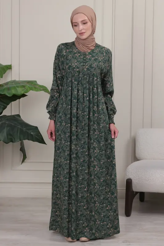 Burish Robali Oldi Tugmali Viskon Matoli Tesettur Kiyim Ona Köylagi Namoz Köylagi - Xaki26 - 2